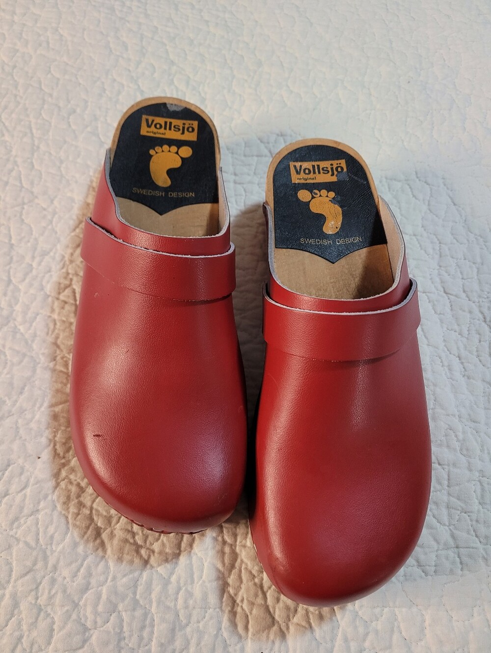 Vollsjo Swedish Wooden Red Leather Clog European Size 41 US 11
